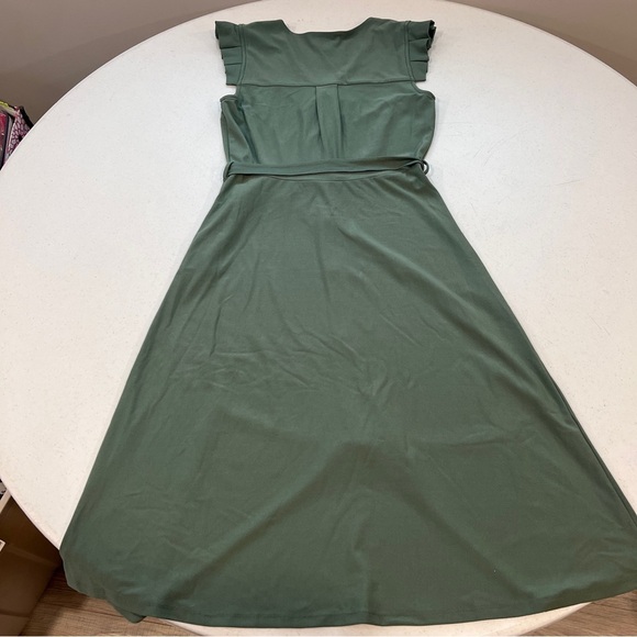 Monteau sage green ruffle cap sleeve midi dress small buttons tie waist small - Picture 8 of 8